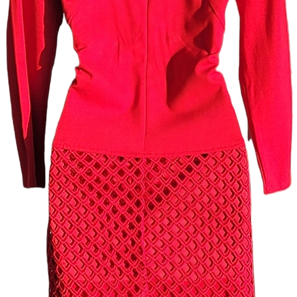 Laundry By Shelli Segal Womens 8 Red Dress Lined Long Sleeve NWT - Picture 3 of 3